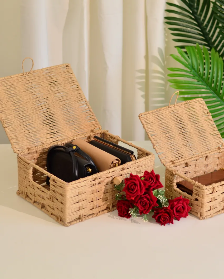 Raffia Storage Woven Boxes With Lid | Set Of 2