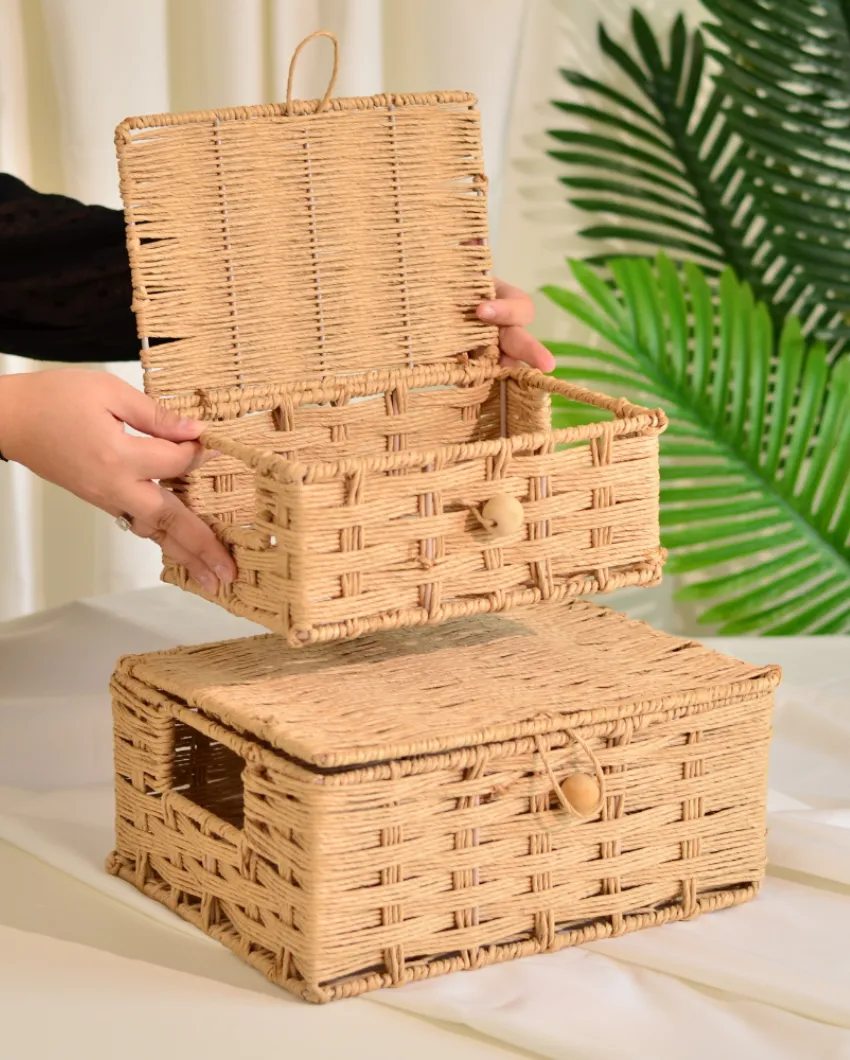 Raffia Storage Woven Boxes With Lid | Set Of 2