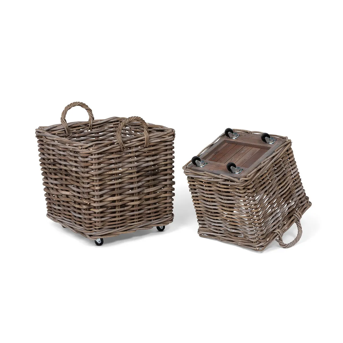 Rattan Woven Square Basket with Casters Set