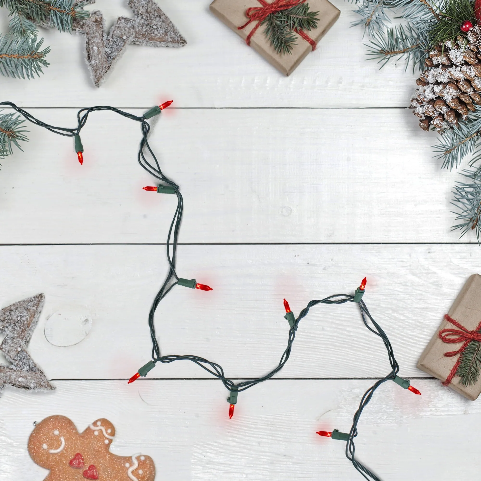 relaxed 100ct LED Mini Christmas Lights Green - 33' Green Wire Red