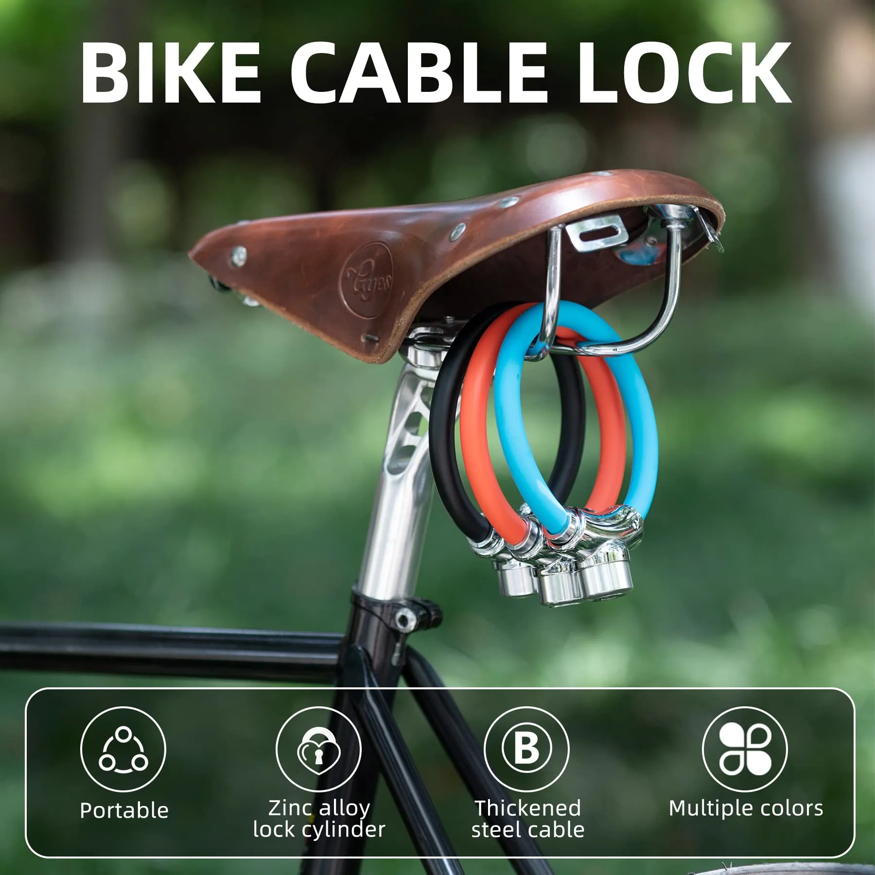 ROCKBROS Anti-Theft Bike Cable Lock, Portable, Key Lock, Rustproof
