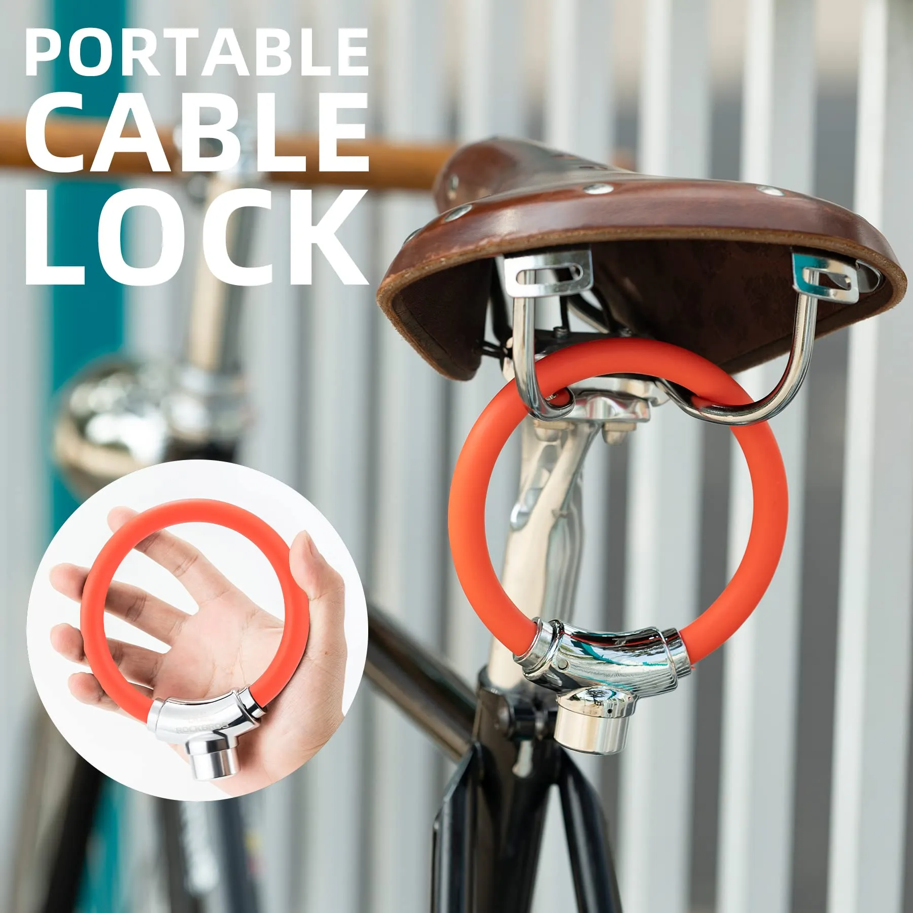 ROCKBROS Anti-Theft Bike Cable Lock, Portable, Key Lock, Rustproof