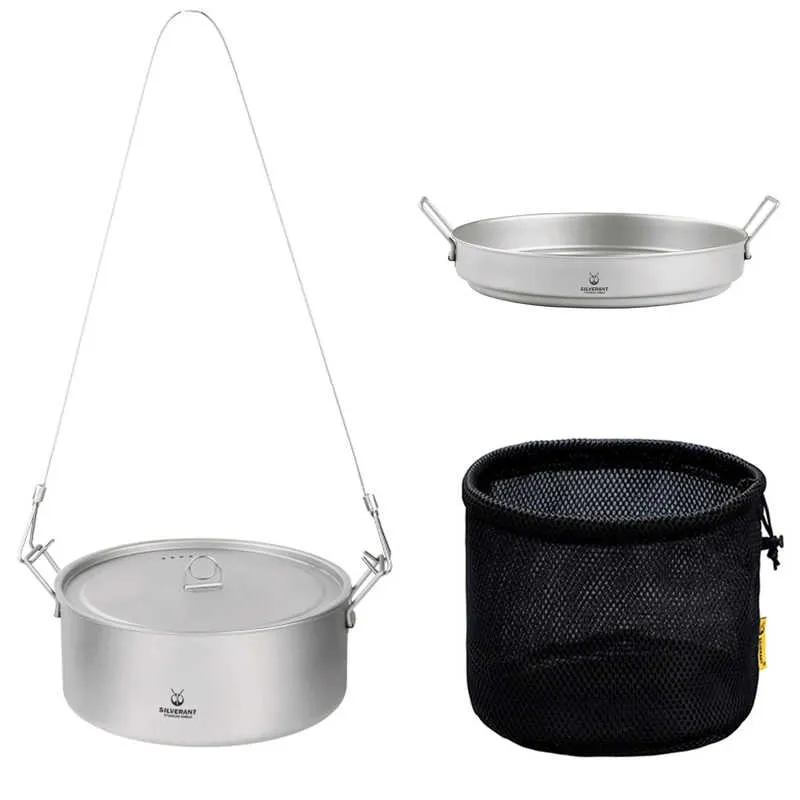 SilverAnt | 2-Piece Camping Cookware Set With Hanger | Large | Titanium