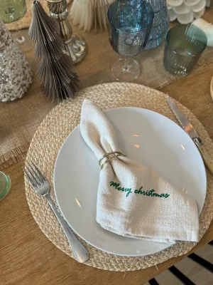 Square Cotton Napkins Embroidered "Merry Christmas" Set/4