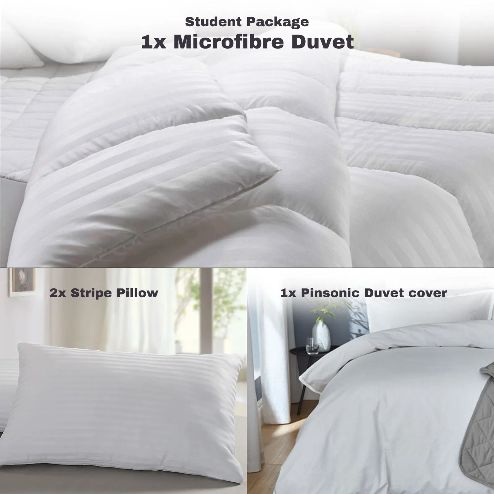 Student Bundle Pack of 3 - Duvet, Pillows & Duvet Cover Set