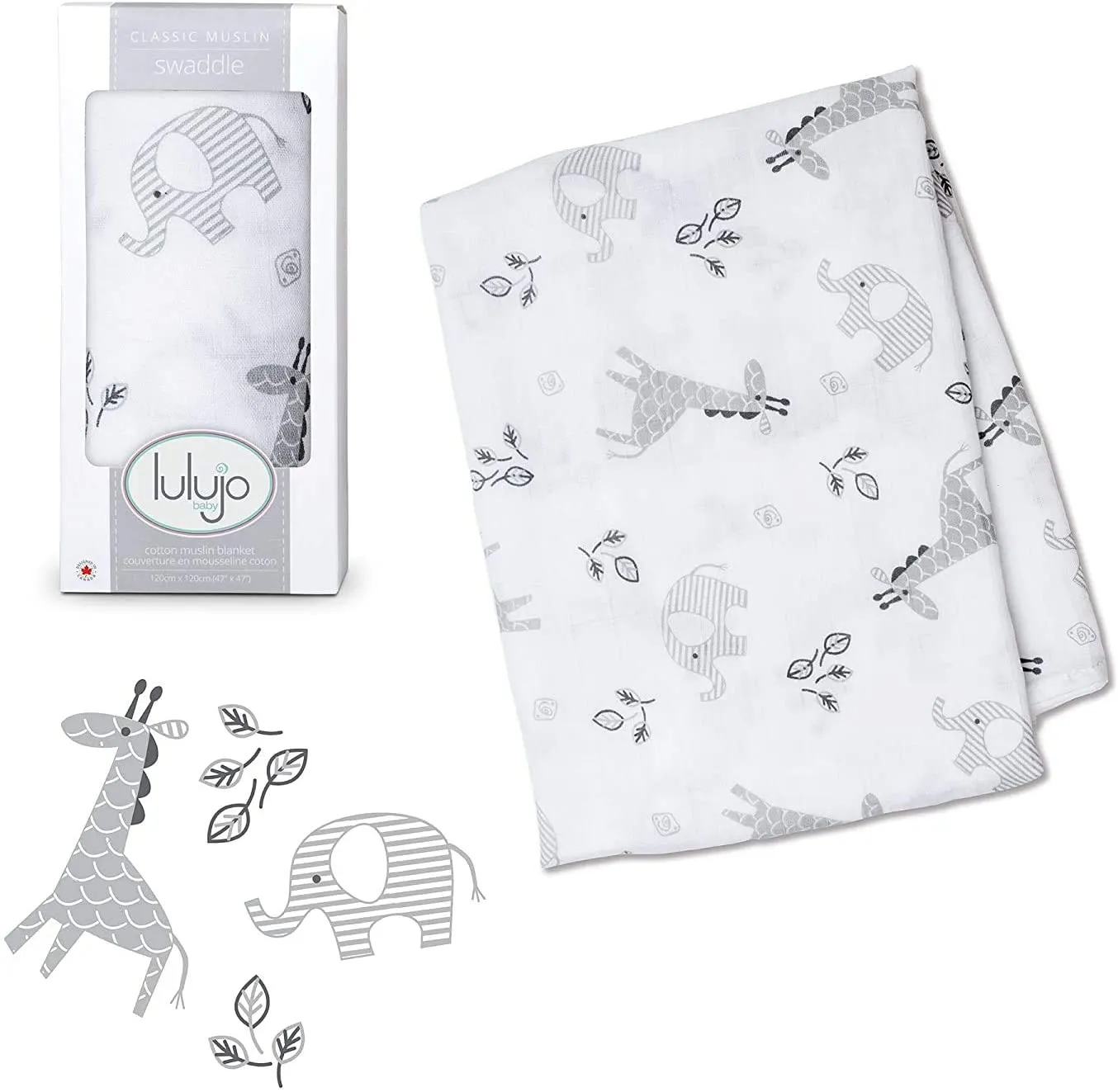 Swaddle Blanket Multipurpose Muslin - Giraffe and Elephant