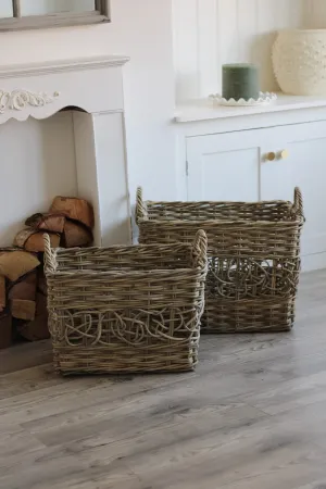 Tabley Decorative Weave Rectangular Wicker Basket