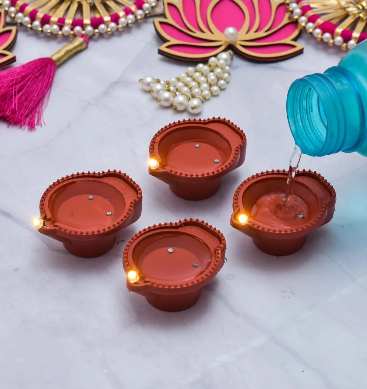 Water Sensor Diyas Plastic with Ambient Lights (Pack of 6/12/18/24)