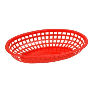 Winco POB-R Fast Food Baskets, Oval, 10-1/4" x 6-3/4" x 2", Red
