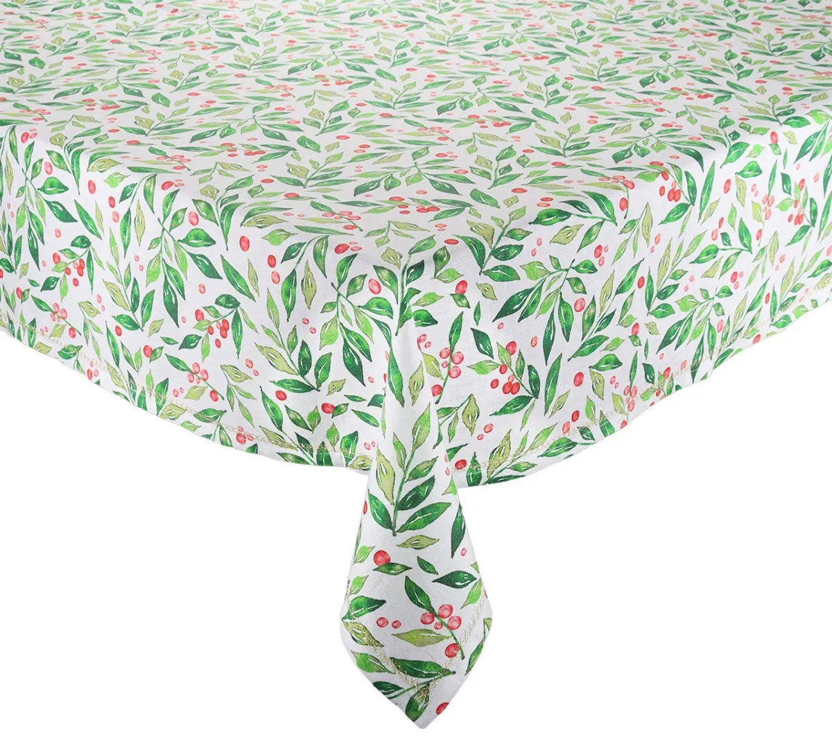 Winter Foliage Tablecloth in White, Red & Green