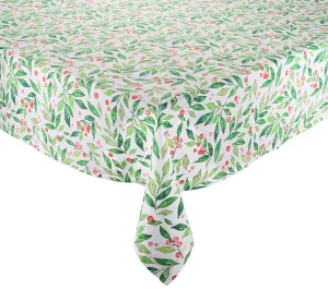 Winter Foliage Tablecloth in White, Red & Green