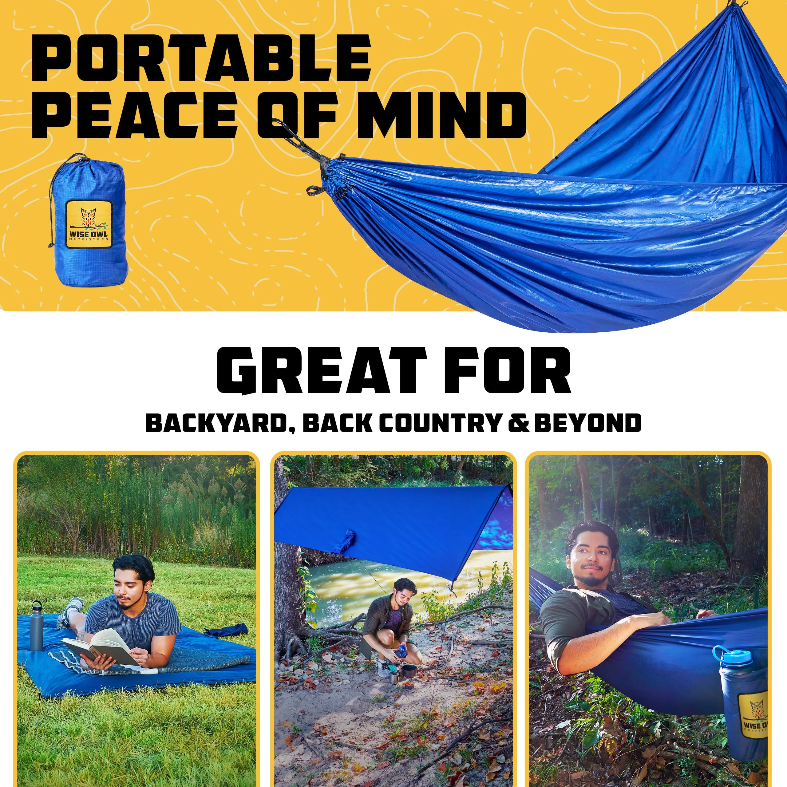 Wise Owl Outfitters 4in1 Hammock - Camping Hammock, Shelter Tarp, Poncho, and Footprint - Camping Essentials and Accessories for Campers