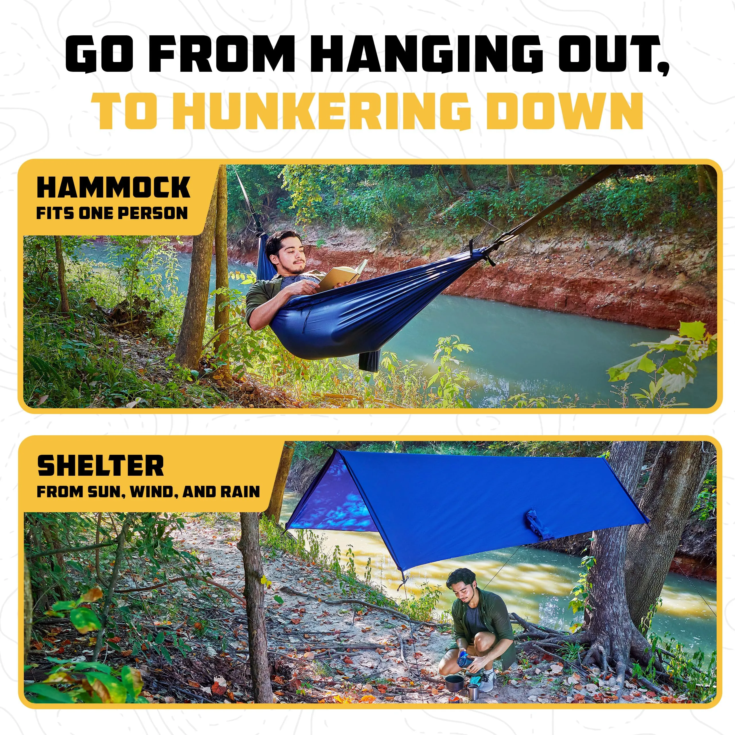 Wise Owl Outfitters 4in1 Hammock - Camping Hammock, Shelter Tarp, Poncho, and Footprint - Camping Essentials and Accessories for Campers